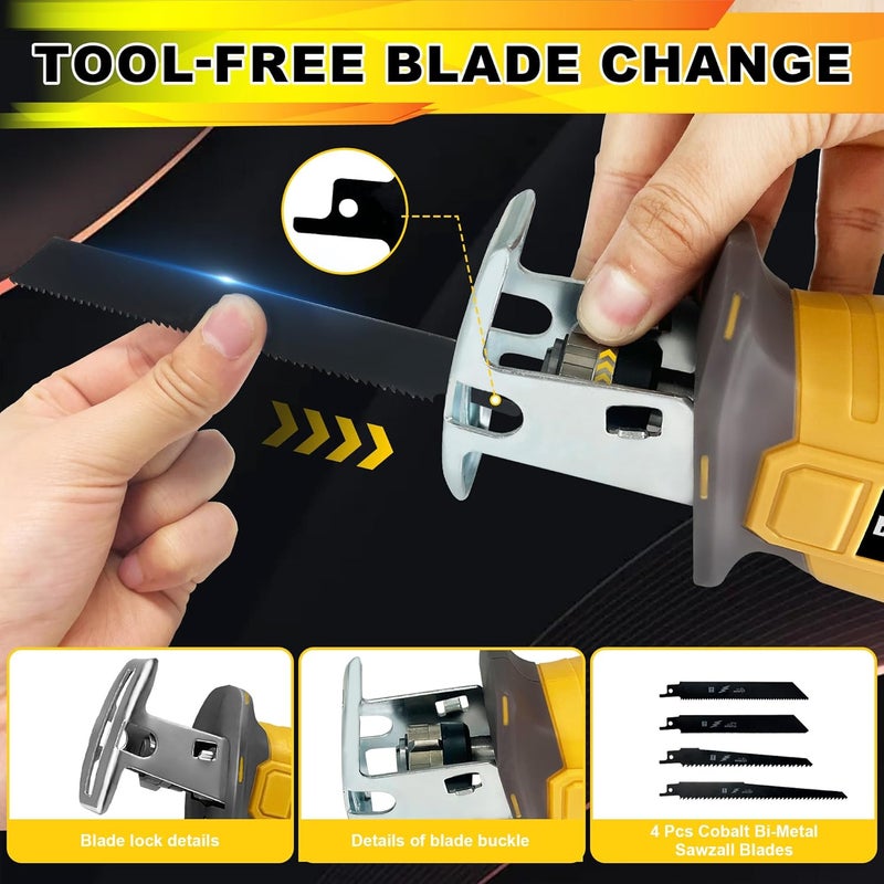 RAYLEEY Cordless Reciprocating Saw Compatible with Dewalt 20V MAX Battery, Mini Recipro Saw Cordless with 4 Blades, 3500 SPM Variable Speed, One-Handed Operation, Tool-free Blade Change, No Battery Included - Image 5